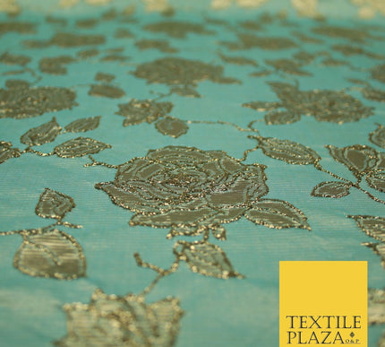 Luxury Textured Gold Floral Rose Brocade Dress Fabric Metallic Fancy 5 COLOURS