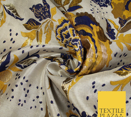 Scattered Floral Bloom Metallic Ornate Brocade Jacquard Dress Fabric 59" Wide