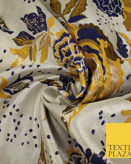 Scattered Floral Bloom Metallic Ornate Brocade Jacquard Dress Fabric 59" Wide