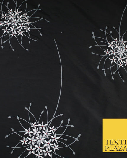 8 COLOURS - Fryetts Luxury Oversized Dandelion Embroidered 100% PURE SILK Fabric