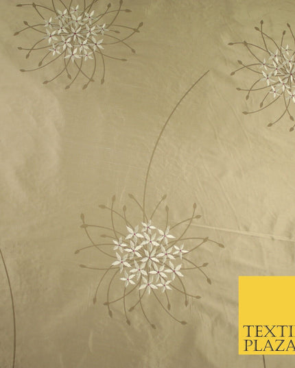 8 COLOURS - Fryetts Luxury Oversized Dandelion Embroidered 100% PURE SILK Fabric