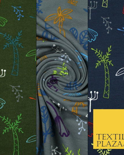 Colourful Palm Tree Forest Leaves Printed Soft Organic Cotton Jersey Fabric 59"