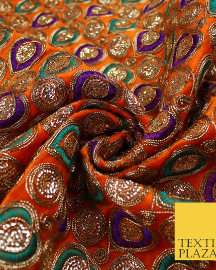 Ornate Leaf Design Embroidered Faux Taffeta Silk Dress Fabric Upholstery 42"