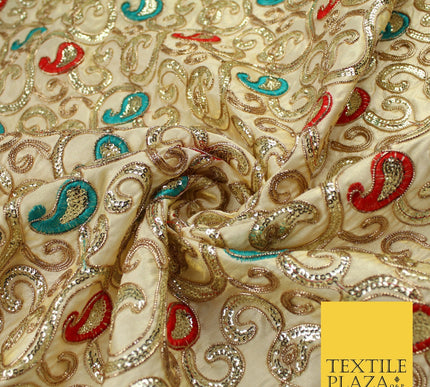 Paisley Swirl Design Embroidered Faux Taffeta Silk Dress Fabric Upholstery 42"