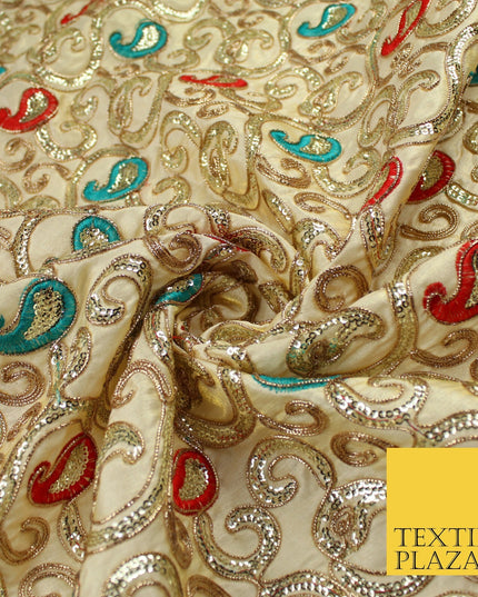 Paisley Swirl Design Embroidered Faux Taffeta Silk Dress Fabric Upholstery 42"