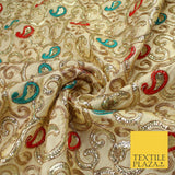 Paisley Swirl Design Embroidered Faux Taffeta Silk Dress Fabric Upholstery 42"