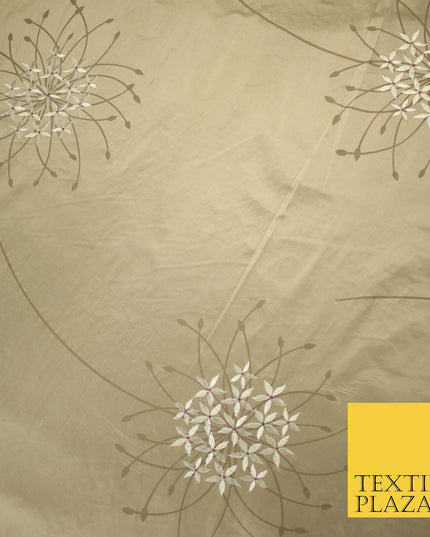 8 COLOURS - Fryetts Luxury Oversized Dandelion Embroidered 100% PURE SILK Fabric