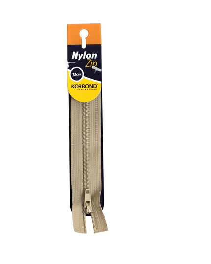 KORBOND High Quality 12cm Nylon Zips Black White Brown Cream Khaki Closed Ended