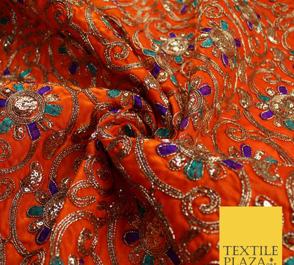 Flower Swirl Design Embroidered Faux Taffeta Silk Dress Fabric Upholstery 42"