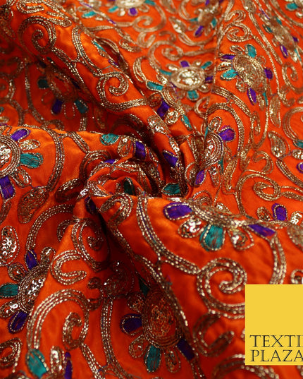 Flower Swirl Design Embroidered Faux Taffeta Silk Dress Fabric Upholstery 42"