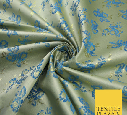 Double Flower Bouquet Design Chinese Brocade Satin Embroidered Dress Fabric 44"