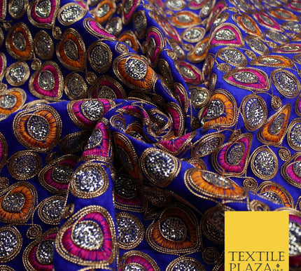 Ornate Leaf Design Embroidered Faux Taffeta Silk Dress Fabric Upholstery 42"