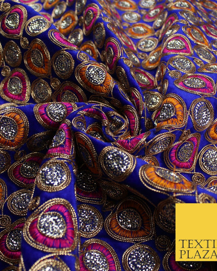 Ornate Leaf Design Embroidered Faux Taffeta Silk Dress Fabric Upholstery 42"