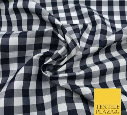 High Quality Ink Navy Blue Gingham Check TAFFETA SILK Fabric - Dress Craft 1528