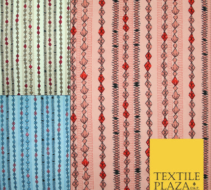 Striped Diamond Zigzag Fairisle Look Printed Crepe Polyester Stripe Dress Fabric