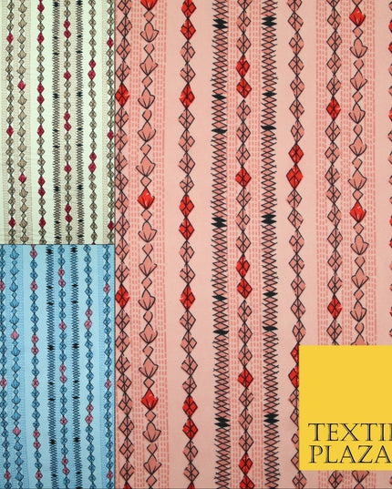 Striped Diamond Zigzag Fairisle Look Printed Crepe Polyester Stripe Dress Fabric