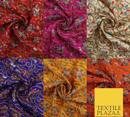 Flower Swirl Design Embroidered Faux Taffeta Silk Dress Fabric Upholstery 42"