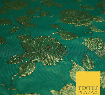 Luxury Textured Gold Floral Rose Brocade Dress Fabric Metallic Fancy 5 COLOURS