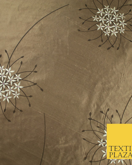 8 COLOURS - Fryetts Luxury Oversized Dandelion Embroidered 100% PURE SILK Fabric