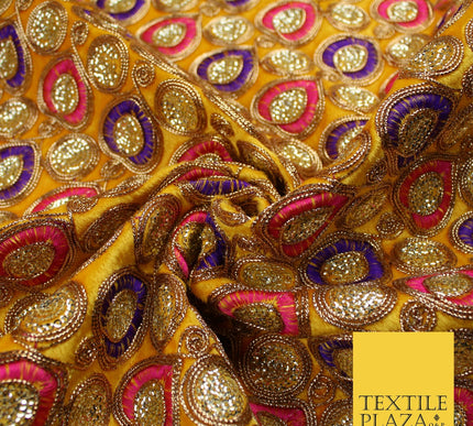 Ornate Leaf Design Embroidered Faux Taffeta Silk Dress Fabric Upholstery 42"