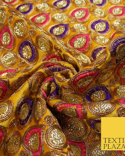 Ornate Leaf Design Embroidered Faux Taffeta Silk Dress Fabric Upholstery 42"