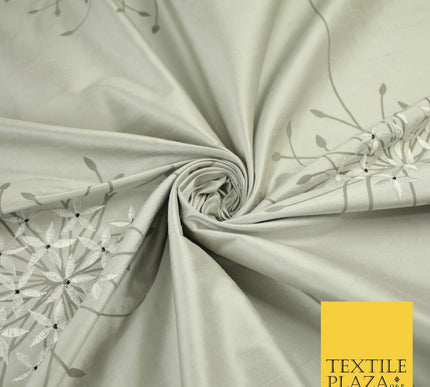 8 COLOURS - Fryetts Luxury Oversized Dandelion Embroidered 100% PURE SILK Fabric