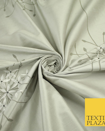 8 COLOURS - Fryetts Luxury Oversized Dandelion Embroidered 100% PURE SILK Fabric