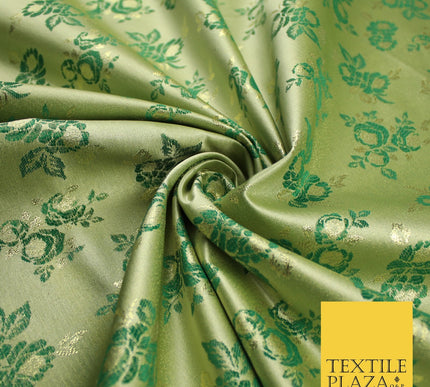 Double Flower Bouquet Design Chinese Brocade Satin Embroidered Dress Fabric 44"