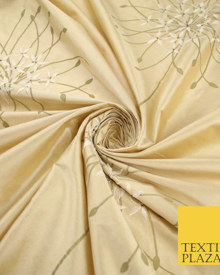 8 COLOURS - Fryetts Luxury Oversized Dandelion Embroidered 100% PURE SILK Fabric