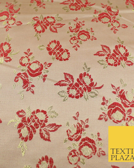 Double Flower Bouquet Design Chinese Brocade Satin Embroidered Dress Fabric 44"