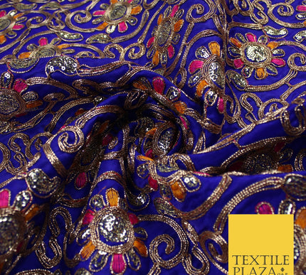 Flower Swirl Design Embroidered Faux Taffeta Silk Dress Fabric Upholstery 42"