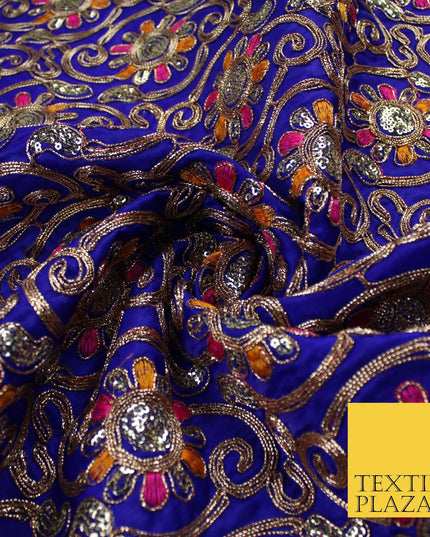 Flower Swirl Design Embroidered Faux Taffeta Silk Dress Fabric Upholstery 42"