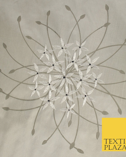 8 COLOURS - Fryetts Luxury Oversized Dandelion Embroidered 100% PURE SILK Fabric