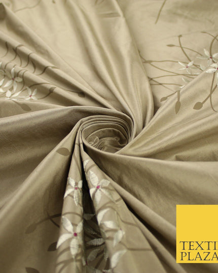 8 COLOURS - Fryetts Luxury Oversized Dandelion Embroidered 100% PURE SILK Fabric