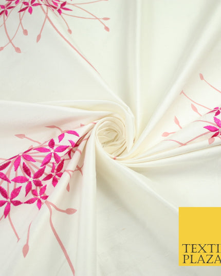 8 COLOURS - Fryetts Luxury Oversized Dandelion Embroidered 100% PURE SILK Fabric