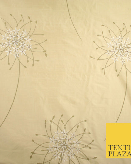 8 COLOURS - Fryetts Luxury Oversized Dandelion Embroidered 100% PURE SILK Fabric