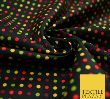 Black Multicolour Spots Polka Printed 100% Cotton Poplin Dress Fabric 59" 5535