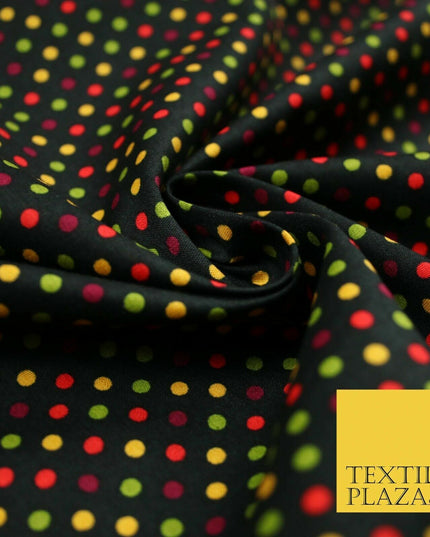 Black Multicolour Spots Polka Printed 100% Cotton Poplin Dress Fabric 59" 5535