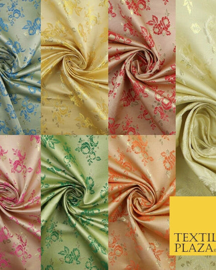 Double Flower Bouquet Design Chinese Brocade Satin Embroidered Dress Fabric 44"