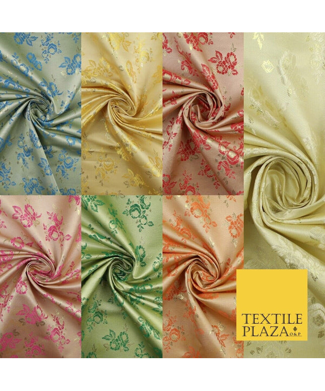 Double Flower Bouquet Design Chinese Brocade Satin Embroidered Dress Fabric 44"