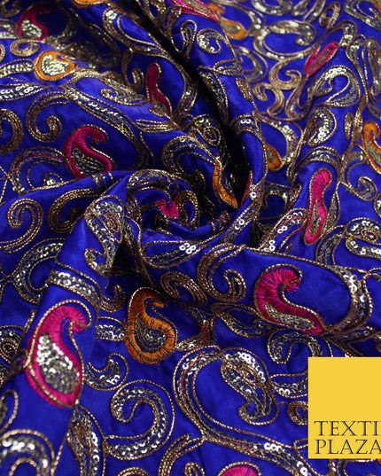 Paisley Swirl Design Embroidered Faux Taffeta Silk Dress Fabric Upholstery 42"