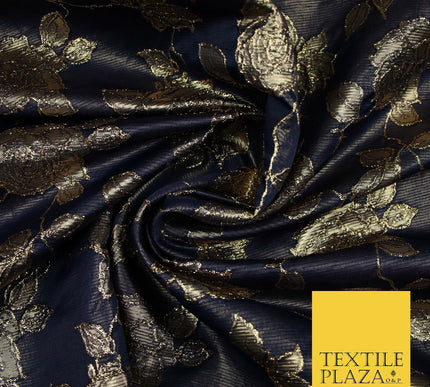 Luxury Textured Gold Floral Rose Brocade Dress Fabric Metallic Fancy 5 COLOURS