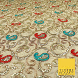 Paisley Swirl Design Embroidered Faux Taffeta Silk Dress Fabric Upholstery 42"