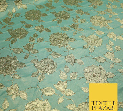 Luxury Textured Gold Floral Rose Brocade Dress Fabric Metallic Fancy 5 COLOURS