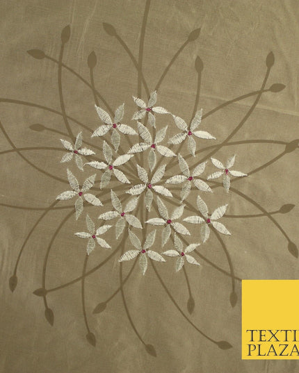8 COLOURS - Fryetts Luxury Oversized Dandelion Embroidered 100% PURE SILK Fabric