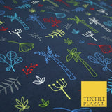Colourful Palm Tree Forest Leaves Printed Soft Organic Cotton Jersey Fabric 59"