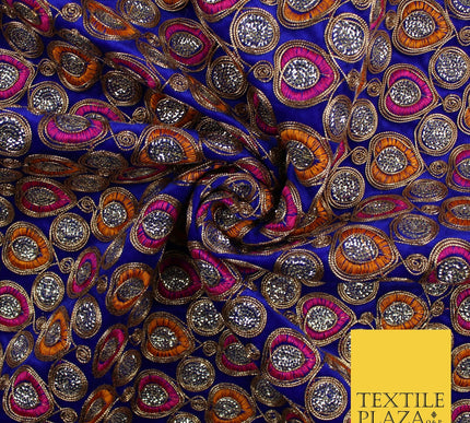 Ornate Leaf Design Embroidered Faux Taffeta Silk Dress Fabric Upholstery 42"