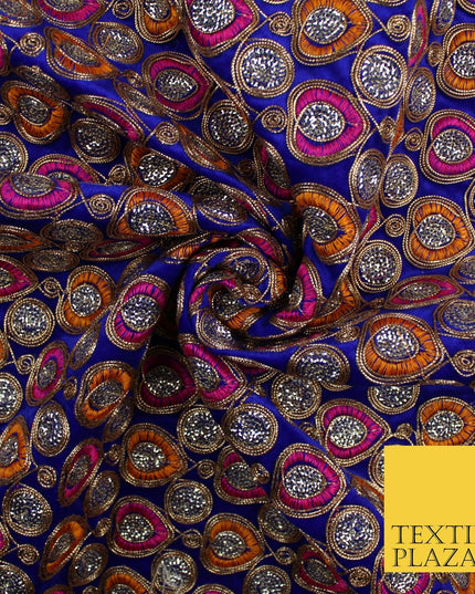 Ornate Leaf Design Embroidered Faux Taffeta Silk Dress Fabric Upholstery 42"