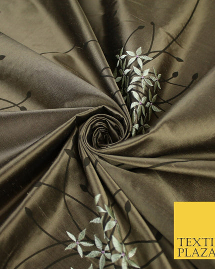 8 COLOURS - Fryetts Luxury Oversized Dandelion Embroidered 100% PURE SILK Fabric