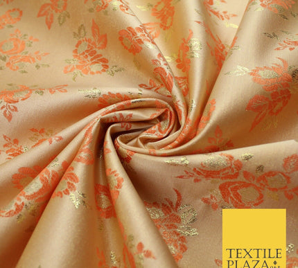 Double Flower Bouquet Design Chinese Brocade Satin Embroidered Dress Fabric 44"